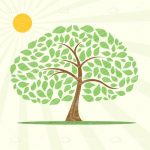 Abstract Illustrated Tree with Bright Sun
